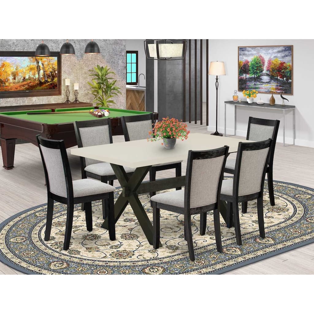 HomeStock 7-Piece Natural Oak Finish Solid Wood Top Dining Table with 6-Chairs