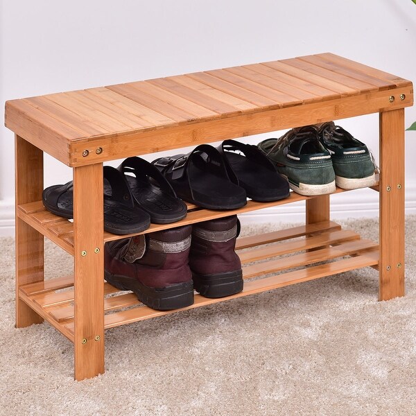 Shop Costway 3 Tier Bamboo Shoe Rack Bench Storage Shelf Organizer