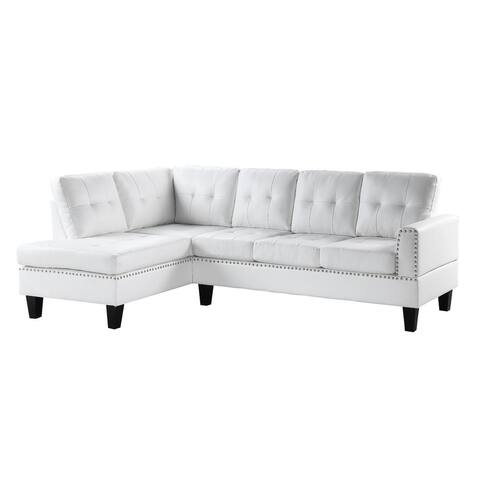 Leatherette Sectional Sofa with Tufted Back and Seat, White