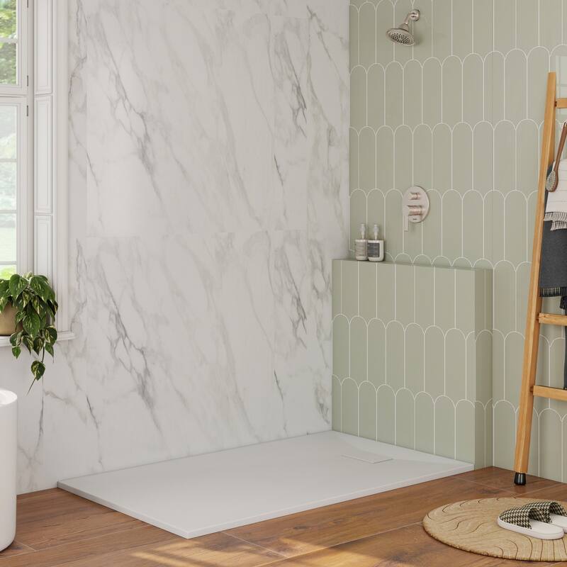 SMC Alcove Shower Pan Base with Left/Right Drain, Low Profile, Wheelchair Access, Slip-Resistant, cUPC Certified