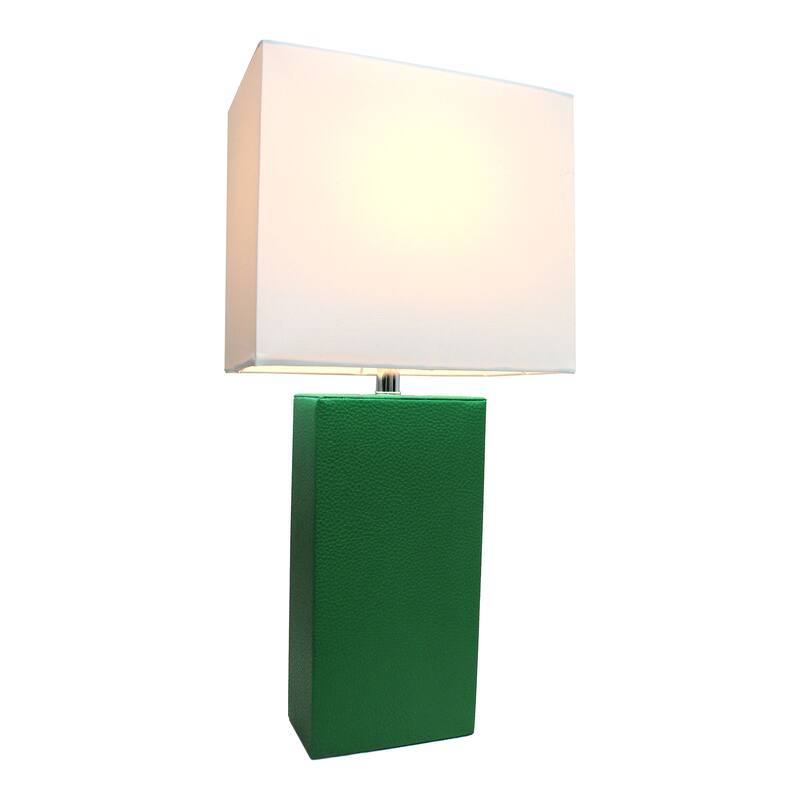 Leather Table Lamp with White Fabric Shade