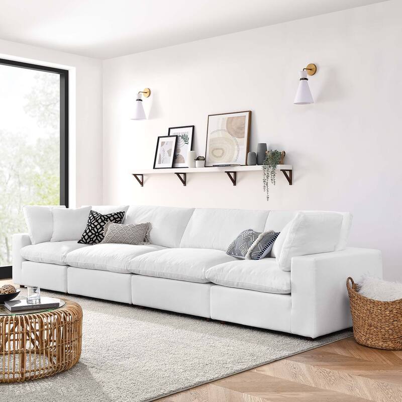 Commix 4 Piece Down Filled Overstuffed Sectional Sofa Set - Pure White