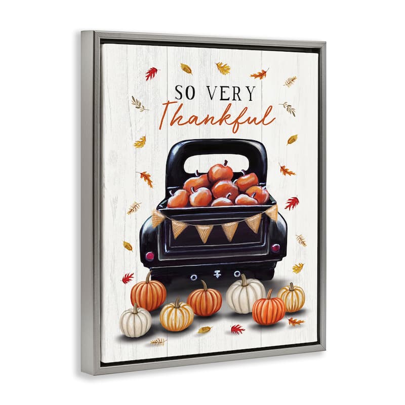 Stupell Autumnal So Very Thankful Framed Floater Canvas Wall Art Design By Elizabeth Tyndall
