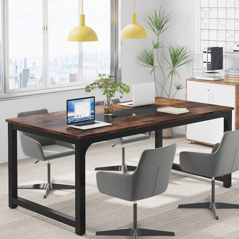 70.87" Large Computer Office Desk, Conference Table Rustic Brown