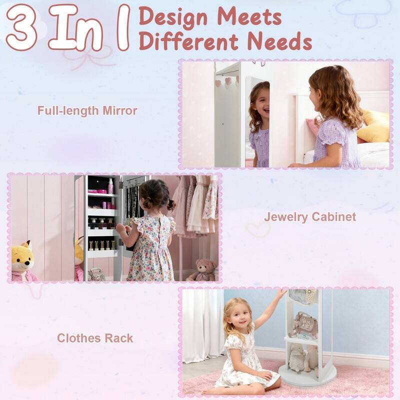 Kids MDF Jewelry Cabinet In White Jewelry Armoire With Rotatable Base, 1 Door And 1 Shelf - N/A