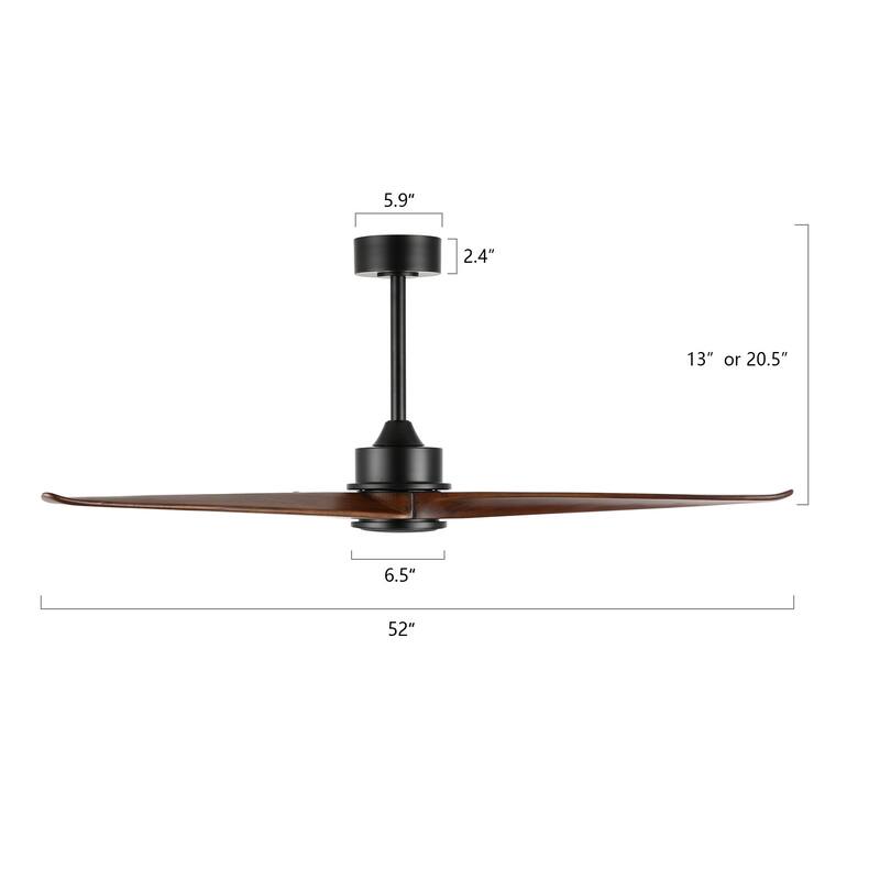 52" Solid Wood 3-Blade Propeller Ceiling Fan with Remote Control