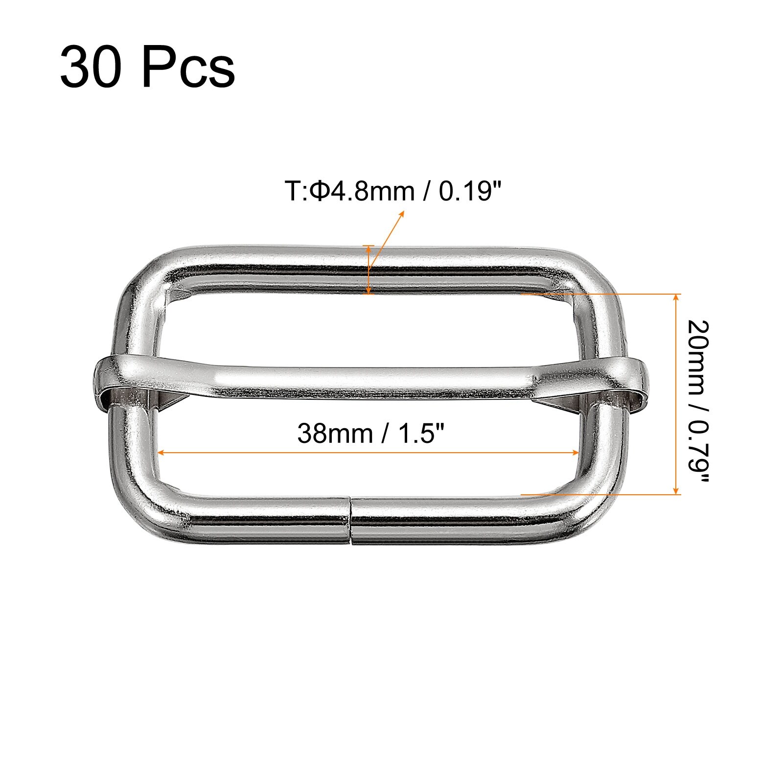 Slides Buckles 30pcs Metal Rectangle Adjuster Roller Pin Buckles