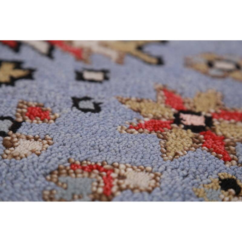 Hand Knotted Oriental 100% Wool Carpet Traditional Geometric Navy Blue & Blues Heriz (serapi) Runner Rug - 7' 6'' X 2' 7''