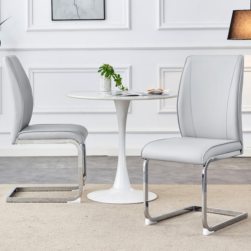 Set of 2 Bar chair Armless Leather Dining/Desk Room Kitchen Chairs with Upholstered Seat, Metal Legs and High Back - White