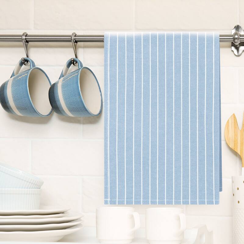 Striped Kitchen Towels Highly Absorbent, Long-Lasting Tea Towels Reversible Cotton Dish Towels - Light Blue-4 Pack