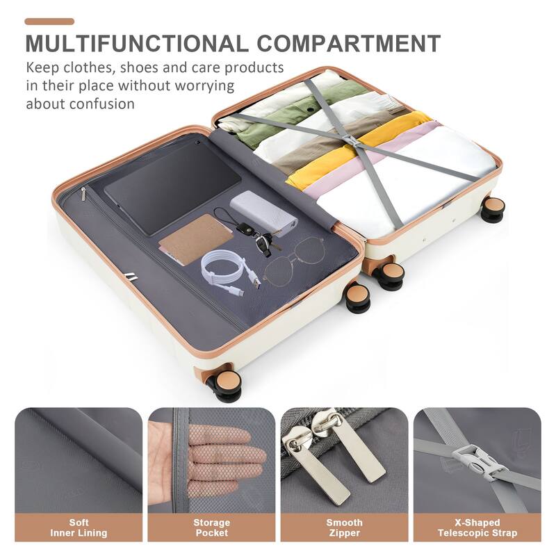 Luggage Sets 4 Piece, ABS Durable Suitcase with Travel Bag, ABS Hard Shell Luggage with Spinner Wheels