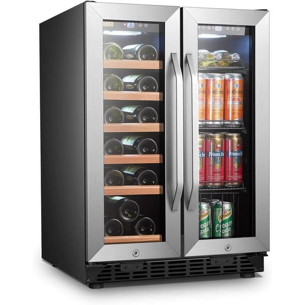 slide 2 of 13, Lanbo Stainless Steel 2-door Built-in Wine and Beverage Refrigerator Black