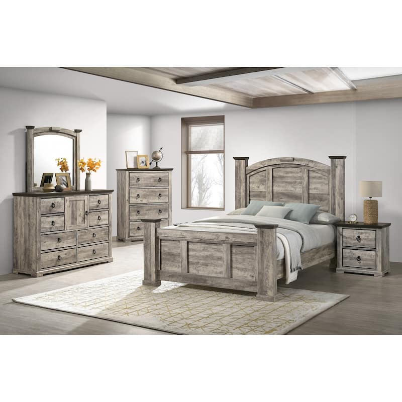 1pc Two-Tone Finish Two Drawers Nightstand