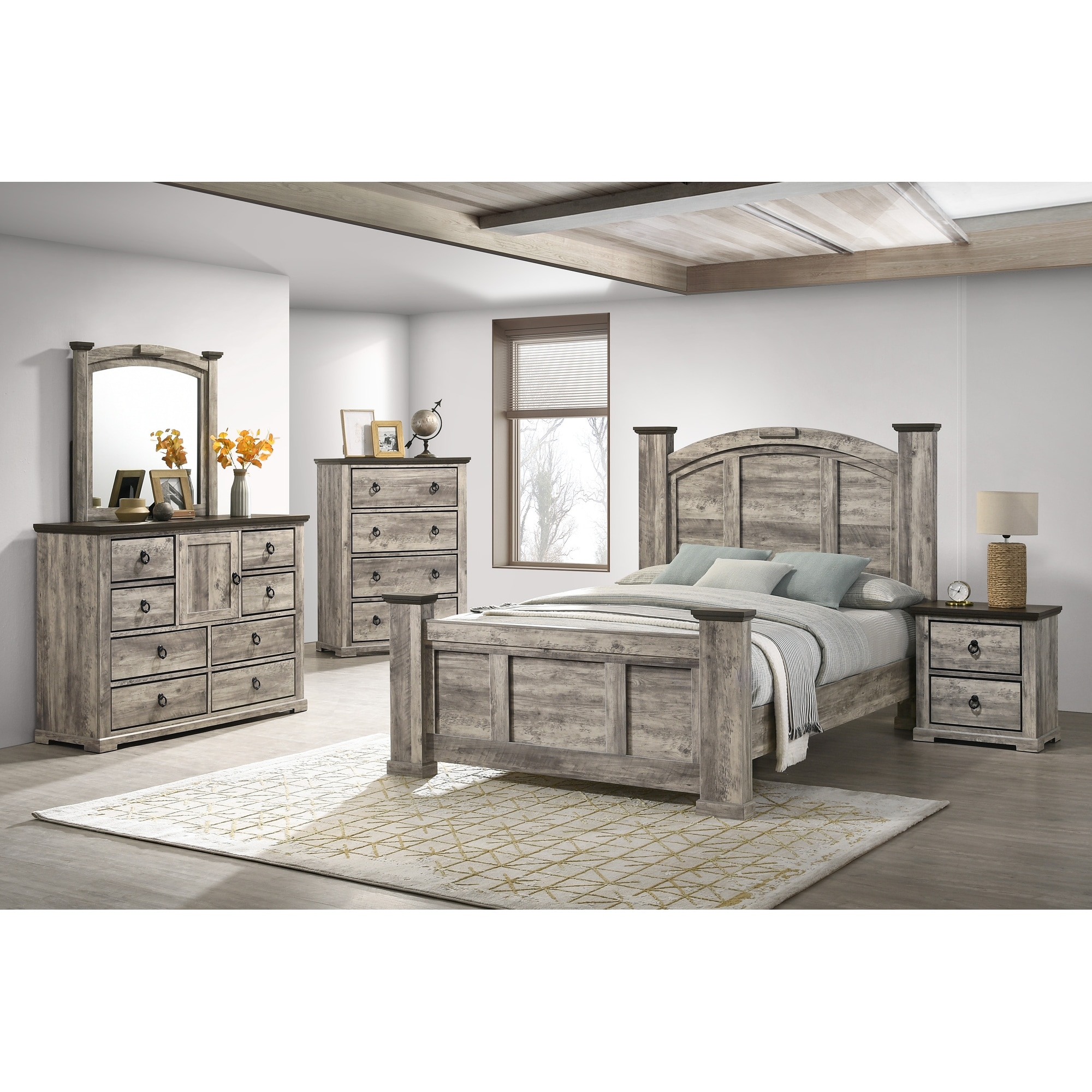 Aimon 6 Piece Gray Rustic Panel Bedroom Set