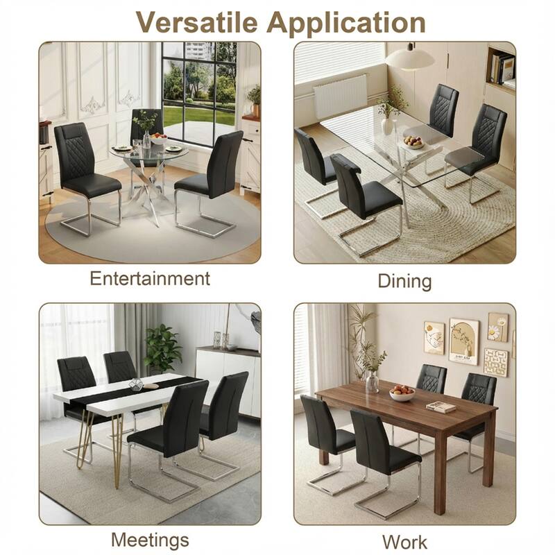 High-Back Dining Chairs Set of 6, PU Leather Modern Kitchen Chairs with Silver Legs for Home Furniture Dining & Kitchen Room
