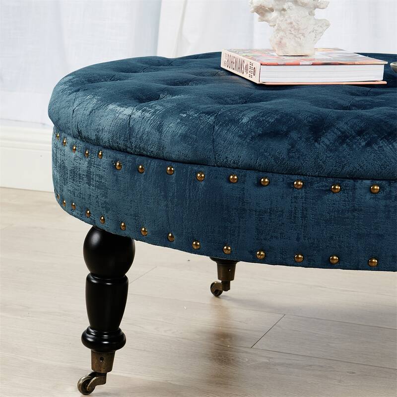 Round Velvet Tufted Coffee Table Ottoman, 34" x 34" x 17" H