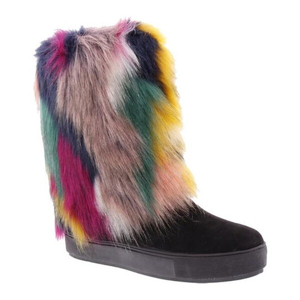 womens black faux fur boots
