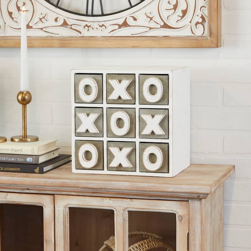 White Wood Traditional Tic Tac Toe Cabinet - 11 x 9 x 11