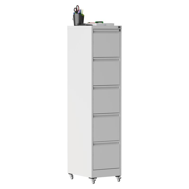 5 Drawer Metal Vertical File Cabinet with Lock on Wheels for Home Office,Heavy Duty Metal Storage Cabinet