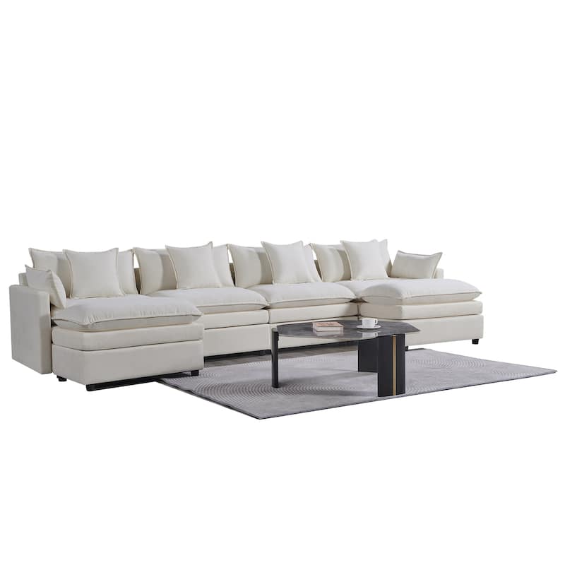142.52" U-Shaped 6-Seat Sectional Sofa with Convertible Chaise and Ottomans, Spacious Cloud Couch