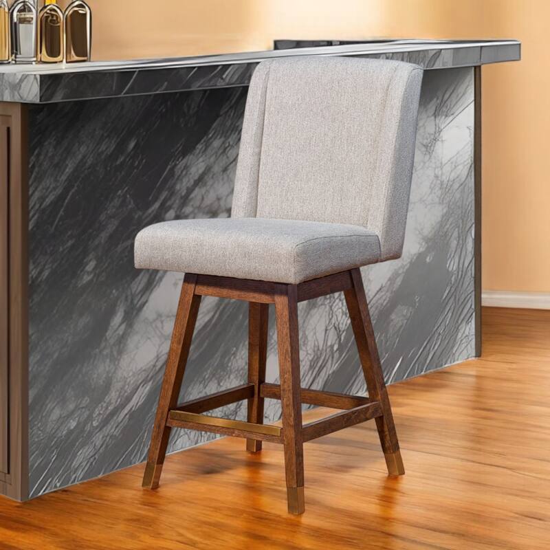 26-Inch Seat Upholstered Swivel Counter Stool with Wingback and Footrest Brown Solid Wood Frame - 40”H x 22”W x 19.5”D