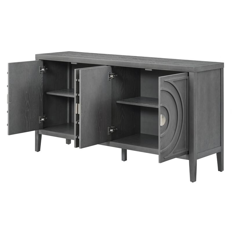 Retro Sideboard door with Circular Groove Design Round Metal Door Handle for Entrance, Dinning Room, Living Room