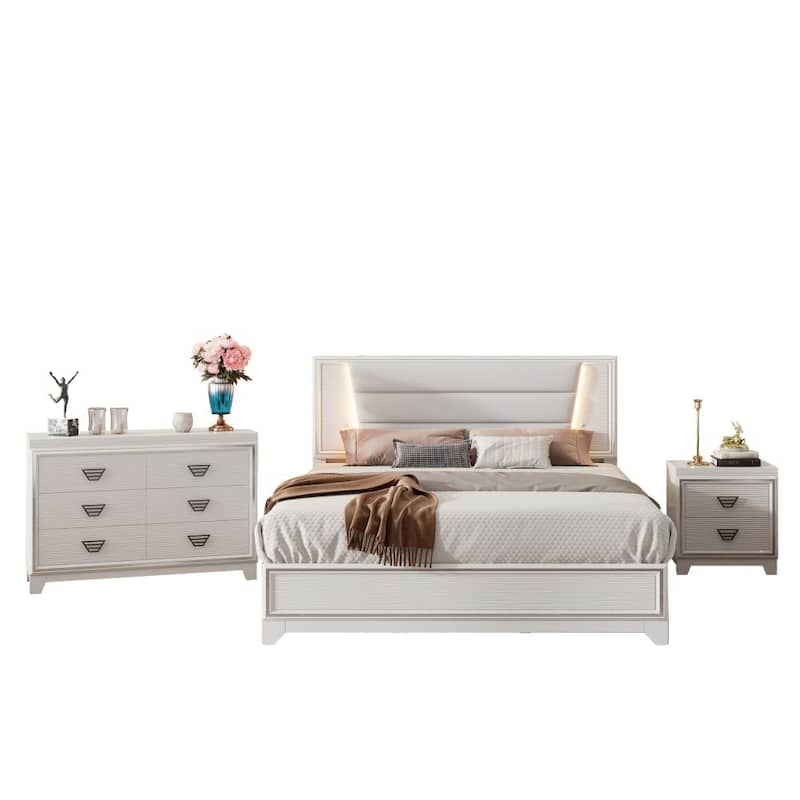 3-Pieces Bedroom Sets Queen Size Upholstered Bed