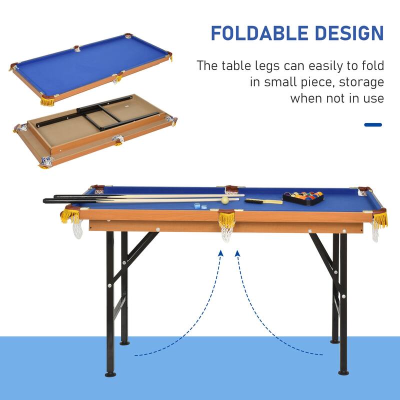 Soozier Portable Folding Billiards Table Game Pool Table for Kids Adults With Cues, Ball, Rack, Brush, and Steel Frame