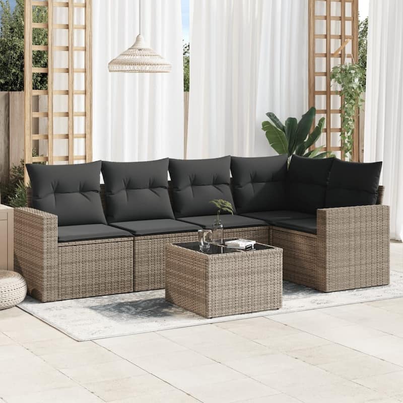 vidaXL Garden Sofa Set Grey Poly Rattan, Powder-Coated Steel Medium - 24.4 x 25.8 x 27.2