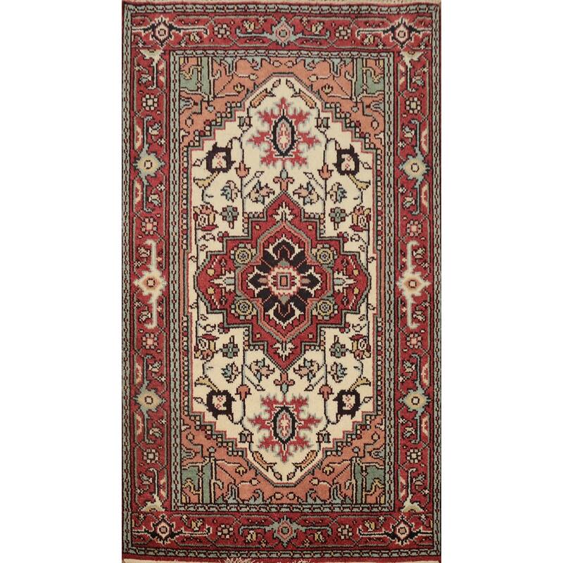 Hand Knotted Oriental 100% Wool Carpet Traditional Medallion Beige & Ivories Heriz (serapi) Area Rug - 6' 1'' X 3' 11''