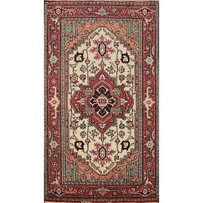 Hand Knotted Oriental 100% Wool Carpet Traditional Medallion Beige & Ivories Heriz (serapi) Area Rug - 6' 1'' X 3' 11''