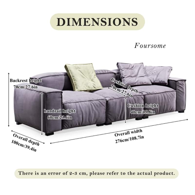 110'' Square Sofa Masha Velvet with Four-seater for Living Room Sofa-bed