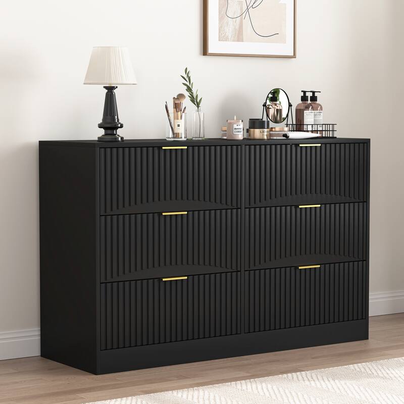 Modern 6-Drawer Dresser with Wavy Patterns, Chest of Drawers for Bedroom, Living Room & Entryway