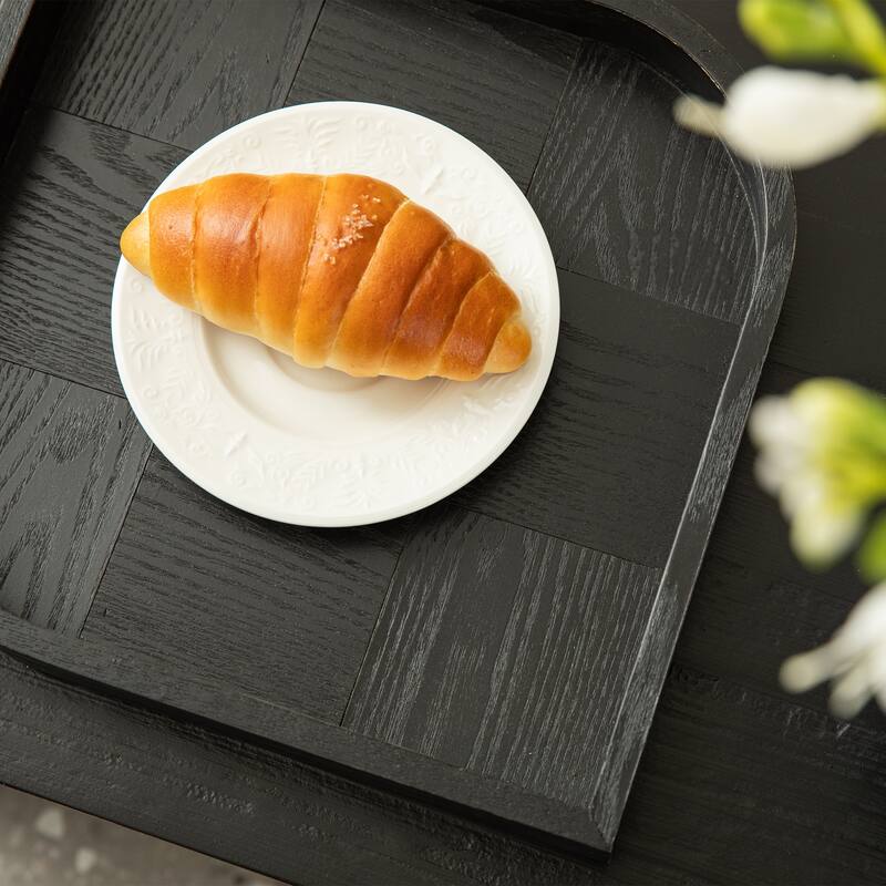 Glitzhome 11.5"/ 14"D Modern Leaf Shape Carved Wooden Decorative Trays Set of 2