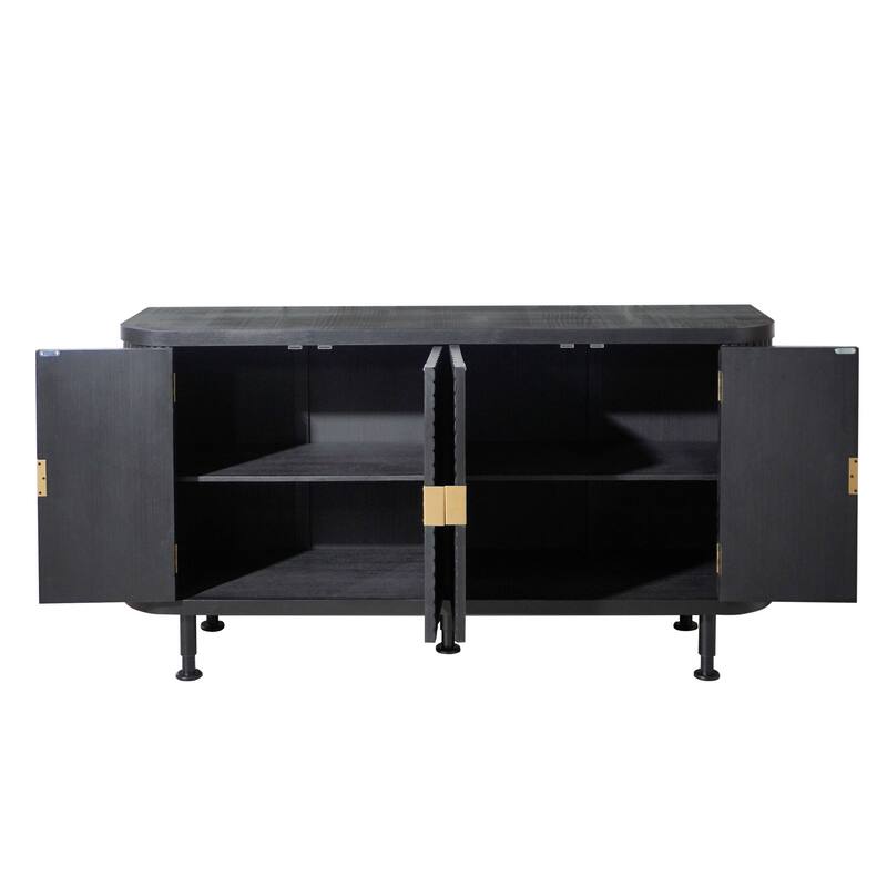 Sideboard Cabinet with 4 Doors, Freestanding Accent Storage Cabinet, Entryway Table with Waveform Doors & Adjustable Shelves