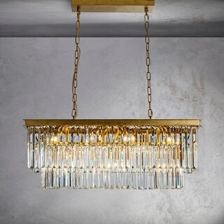 Gold Rectangular Light CraftHome 11-Light Modern Fringe Crystal Chandelier in Antique Gold ...