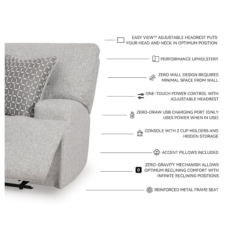 Signature Design by Ashley Acklen Place Light Gray 3-Piece Power Reclining Sectional Sofa with Chaise - 94" W x 70" D x 40" H