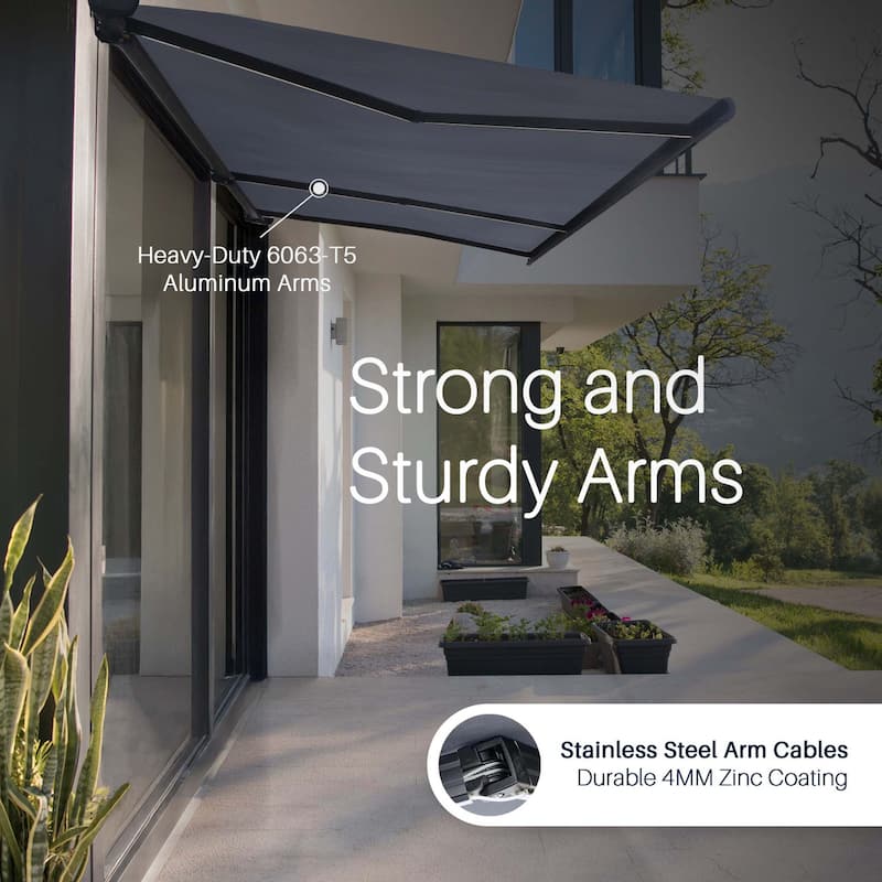 Italian Series Full Cassette Motorized Patio Awning with App + Remote - Grigio (Gray) - 14 x 10 ft