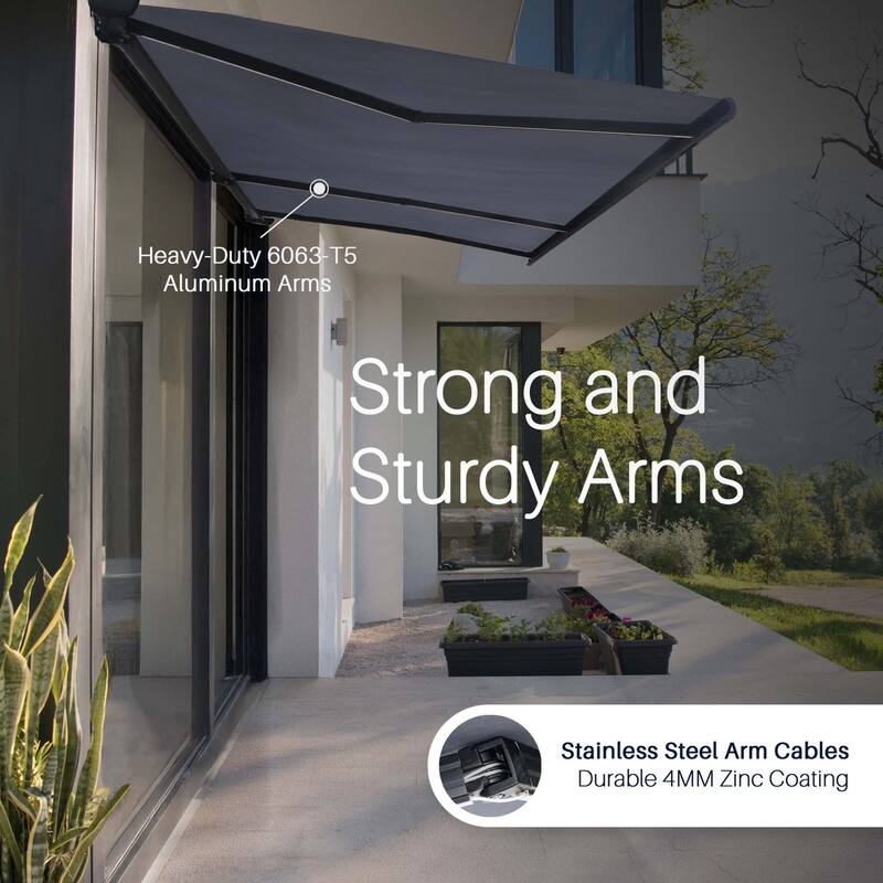 Italian Series Full Cassette Motorized Patio Awning with App + Remote - Grigio (Gray) - 16 x 10 ft