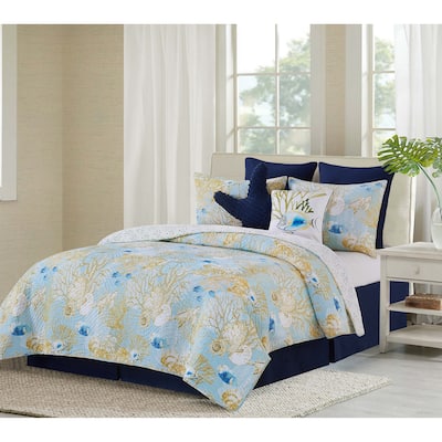 Belmont Reef Coastal Cotton Reversible Machine Washable Quilt Set