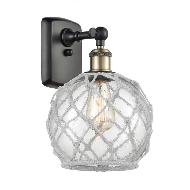 Innovations Lighting Farmhouse Rope 13" Tall Bathroom Sconce - Black Antique Brass / Clear / White