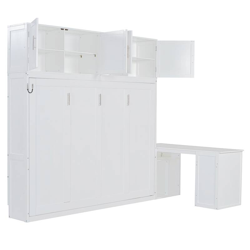 Queen Wall Bed with Convertible Desk, Overhead Storage & Dual Base Cabinets by Harper&Bright Designs