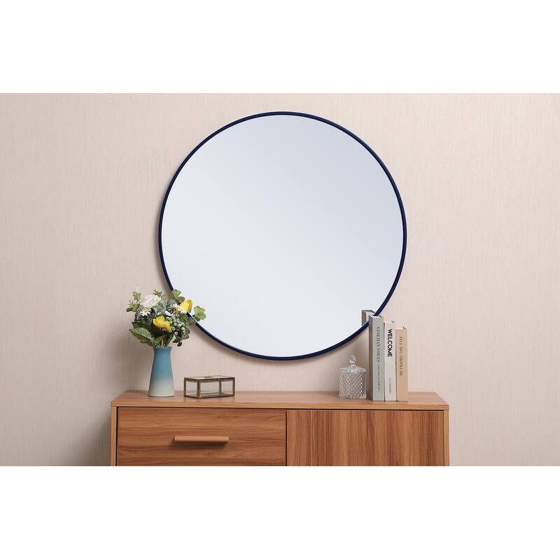 Carson Carrington Labbemala Metal Frame Round Mirror - 32" Diameter - Blue