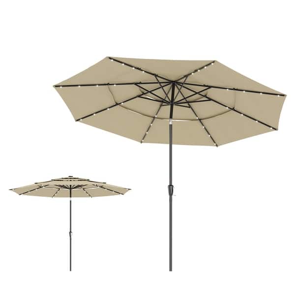 Heavy-Duty 3-Tier Sun Umbrella, 11FT Outdoor Crank Tilt Parasol
