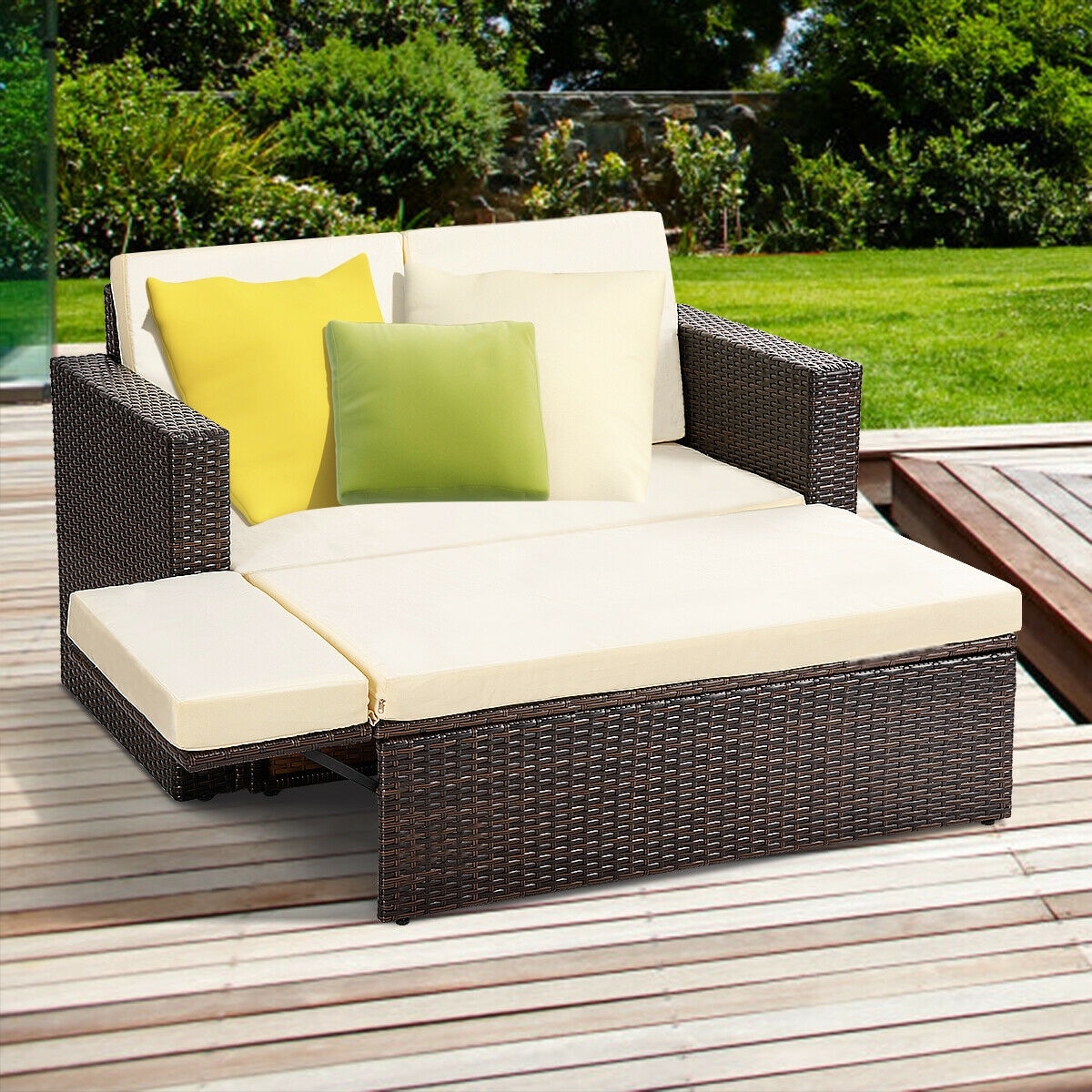 Gymax 2pcs Patio Rattan Loveseat Sofa Ottoman Daybed Garden Furniture Set W Cushions Overstock 22985051