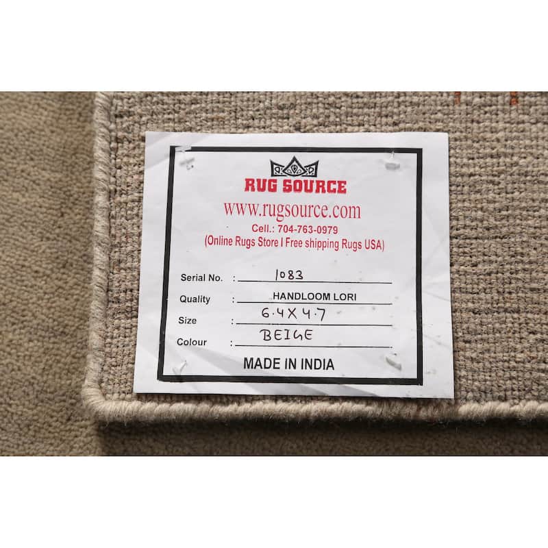 Beige Tribal Gabbeh Indian Rug Hand-Knotted Oriental Wool Carpet - 4'7" x 6'4"