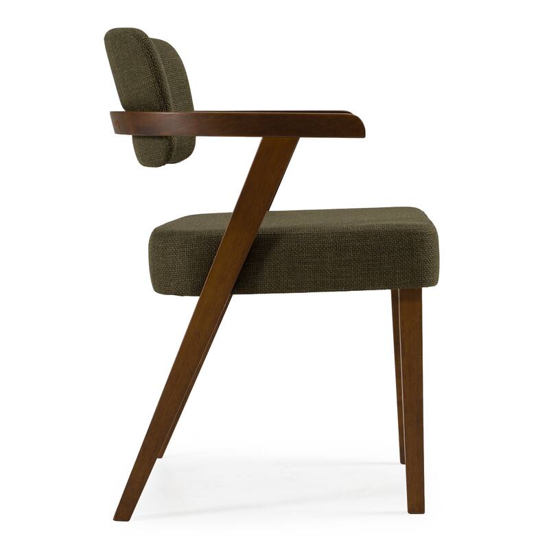 Modrest Sacks Mid-Century Modern Green Fabric & Walnut Dining Chair