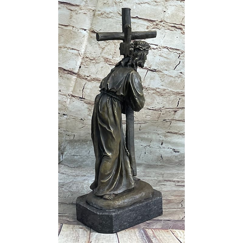 Signed Original Valli Jesus Christ Forced To Carry Cross Bronze Statue Sculpture