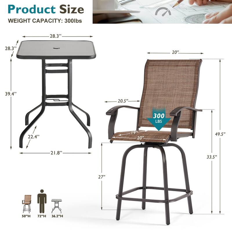 Aoxun Outdoor Metal Bar Height Swivel Bistro Set