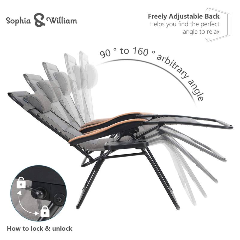 Padded Zero Gravity Chair 2 Pack Oversize Lounge Chair with Free Cup Holder